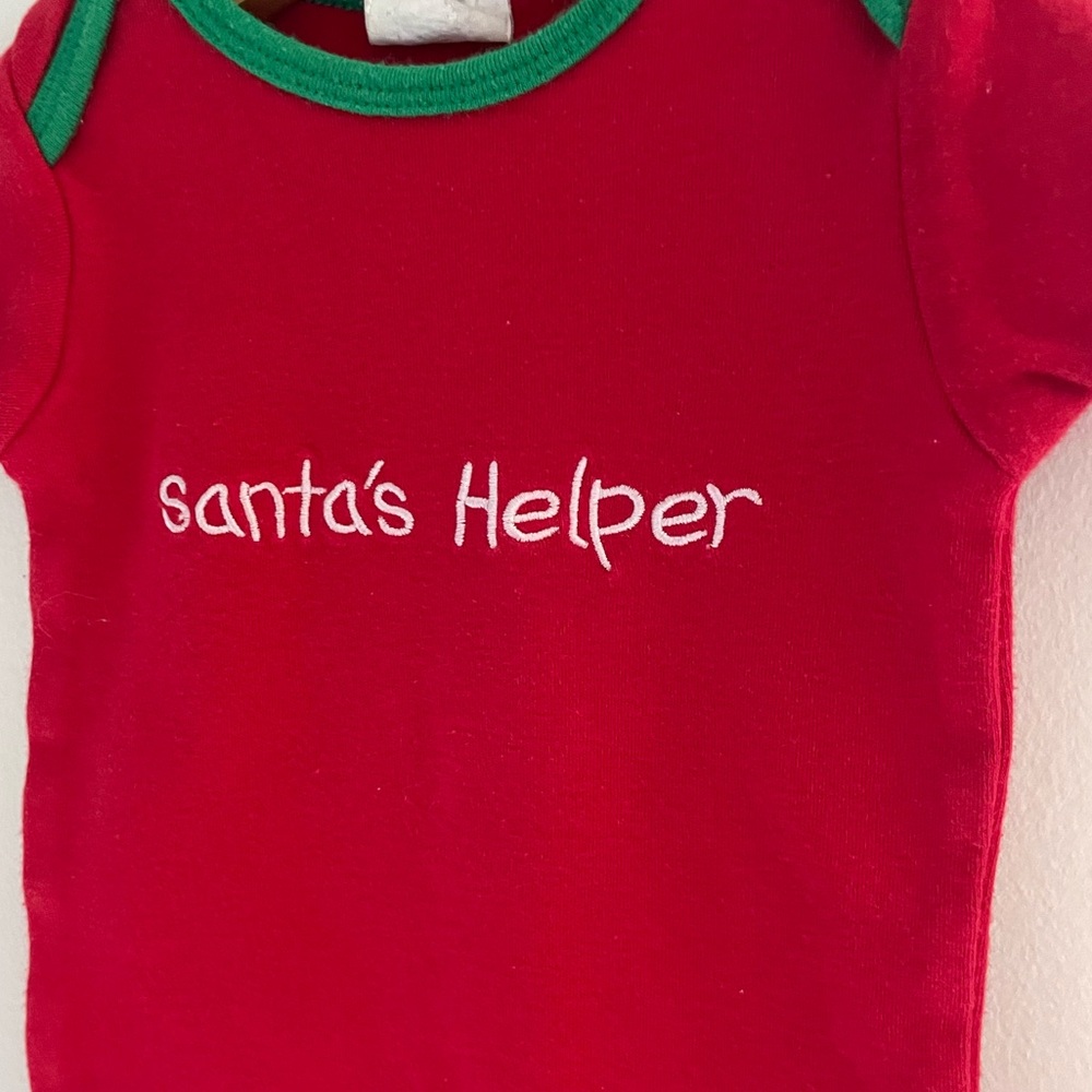 Vintage Santa's Helper Baby's First Christmas Onesie Bodysuit, Red & Green